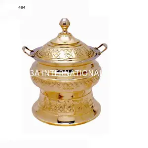 Buffet Decorative Gold Plated Finishing Luxury Crown Hanging Hammered Dome Hinged Lid Chafing Dish At Best Quality