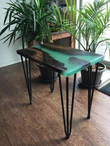 Live Edge <b>Epoxy</b> <b>Resin</b> Indian Design Wooden Side <b>Table</b> - Product Image 3