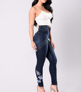 Viky Industries-pantalones vaqueros bordados para mujer, de cintura alta, a la moda, 2019 - Product Image 3