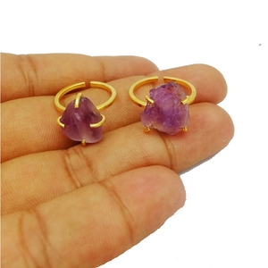 Anillo de piedras preciosas en bruto de amatista, Juego de puntas de oro Vermeil para regalo de boda, fiesta o aniversario - Product Image 4