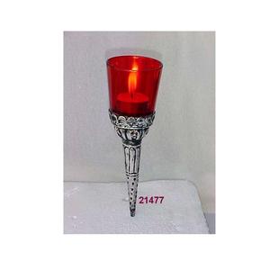 Forma de cono Latón plateado y portavelas de cristal rojo Artículo de decoración del hogar - Product Image 1