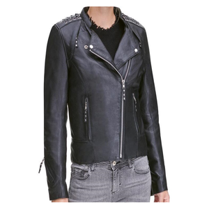 เสื้อแจ็กเก็ตหนังขี่จักรยานสำหรับผู้หญิงเสื้อโค้ทหนังแท้มีซิปออกแบบได้ตามต้องการ - Product Image 1