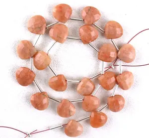Perles en forme de cœur à facettes de qualité supérieure pour la fabrication de bijoux en pierres précieuses, en forme de pomme, corail, jaspe, vente en gros - Product Image 1