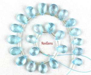 Gema de Topacio azul Natural, 1 hebra, perlas de Briolette con forma de pera facetadas, fabricación de joyas al por mayor - Product Image 6
