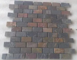 Kund Multicolor Slate Đá Mosaic Wall Panels Trang Trí Ngoài Trời Gạch Ốp Tường Rusty Slate Đá Tự Nhiên Bán Chia Bề Mặt