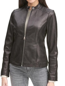 Nueva chaqueta de motorista deportiva para mujer en beige oscuro diseño personalizado moda chaqueta de cuero de piel de oveja real - Product Image 3