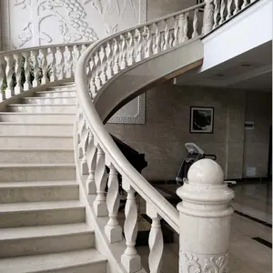 Spiral staircase escada ralling Pedra Natural Mármore Corrimão, Corrimão de Mármore, Balaustrada de Mármore Branco Esculpido Interior