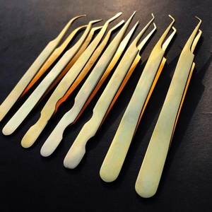Pince à épiler d'extension de cils en acier inoxydable durable plaqué or 24K pointe pointue de haute qualité avec marque privée personnalisée - Product Image 3