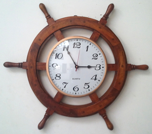 Nautical Decorative Handmade Beautiful and Designer <b>Wooden</b> and Brass Ship <b>Wheel</b> Wall Clock - Product Image 2
