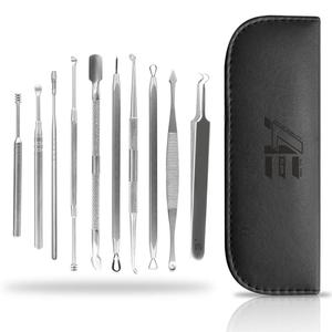 LA ELAHI 10 pièces en acier inoxydable argenté Kit de traitement du visage acné extracteur de points noirs Pimple Spot Comedone Popper Blackhead - Product Image 1
