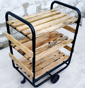 Vintage Industrial Cart <b>Trolley</b> <b>on</b> Cast Iron <b>Wheel</b> Kitchen <b>Tea</b> and Bar <b>Trolley</b> - Product Image 1