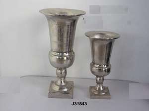 Vase à fleurs en aluminium moulé sur socle en finition nickel brut Vase à fleurs Décoration d'intérieur Décoration de mariage Vase en métal - Product Image 6