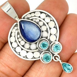 Pendentif en argent sterling 925 de style mignon avec topaze bleue et bijoux de réglage de lunette de kyanite bleue - Product Image 1