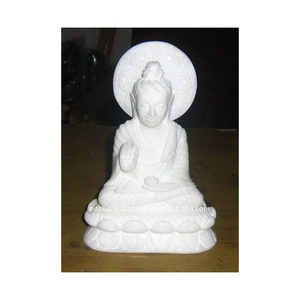 Escultura de Buda Gautam, Dios del Universo, en mármol blanco, hecha a mano, con un diseño atractivo y elegante, para la fabricación india y el culto. - Product Image 1