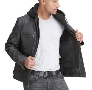 Veste de vélo en cuir véritable W Hood BikerStyle Motorcycle Jacket Classic Real Leather Fashion Jacket - Product Image 6