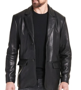 Designer Brand Two <b>Button</b> Genuine Leather <b>Blazer</b> Biker Style Motorcycle Jacket Classic Real Leather Fashion Jacket - Product Image 2