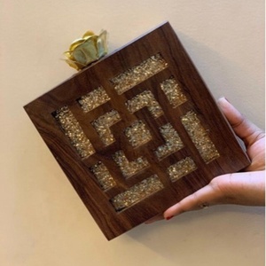 Elegante bolso de mano de madera hecho a mano para damas Hermoso bolso de noche indio con patrón de dulces - Product Image 6
