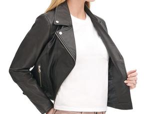 Chaqueta de cuero para mujer de otoño e invierno, fábrica personalizada, 100 por ciento, cuero de oveja, poliéster, moda, ropa para mujer - Product Image 3