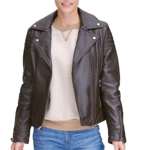 Promo Chaqueta de cuero de moda para mujer, prendas de vestir exteriores de motorista, piel de cordero genuina suave, ropa de moda elegante y cómoda para todas las estaciones - Product Image 1