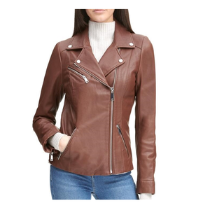 Haute qualité personnalisé motard Streetwear course veste en cuir pour les femmes fermeture éclair détail vraie peau de mouton mode Fit - Product Image 1
