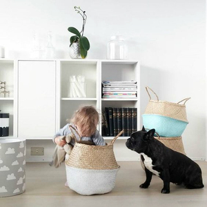 Panier de ventre artisanal avec conception pliable fabriqué à partir de panier de rangement en jonc de mer naturel avec poignées Vietnam - Product Image 2