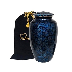 Urna de latón para adultos azul claro de alta calidad para cremación funeraria diseño americano cenizas jarrón conmemorativo al por mayor - Product Image 2
