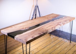 Nouvelle collection de meubles modernes table à manger en résine époxy et bois massif avec pied en épingle à cheveux table de restaurant - Product Image 6