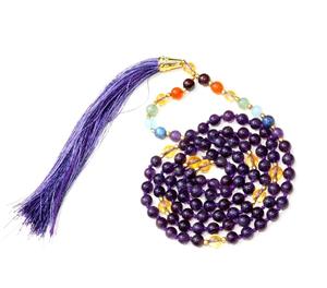 Collier de Yoga aux 7 chakras, 108 perles Mala, bijou naturel en pierre Citrine, style bohème et Rudra, cristal d'améthyste, 10122740 - Product Image 6