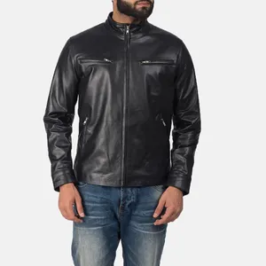 Einzigartiger Designer bequeme schwarze Lederjacken Motorradstil Freizeitjacke schwarzer warmer Mantel