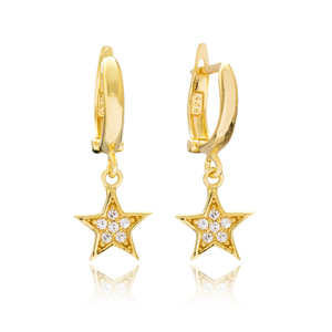 Pendientes colgantes de diseño de estrella para mujer, Plata de Ley 925 hecha a mano turca, joyería para mujer - Product Image 1