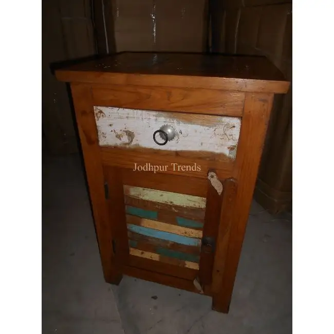 Rustic Distressed Reclaimed Wood Nightstand End Table Bedside