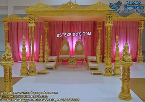 การแต่งงานที่ทันสมัยรอบสไตล์เส้นใย Mandap ใต้อินเดียฉลองการแต่งงาน Mandap อินเดีย Mandap ทองกับมงกุฎ - Product Image 6