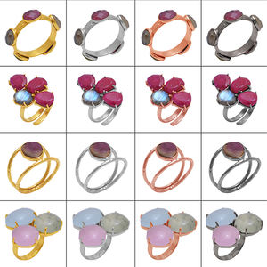 925 argent massif à la main bague à griffes naturel Rose calcédoine pierre précieuse pur diamant perle empilable conception bijoux en gros - Product Image 2