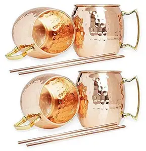 Barrel Copper Moscow Mule Mug Set Of 4 With Straw For Bar,Restaurant & Kitchen Use