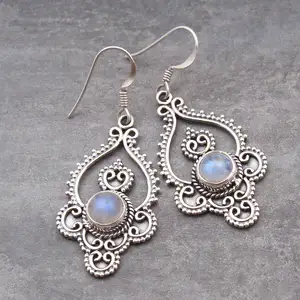 Thiết Kế Cầu Vồng Moonstone Đá Quý 925 Sterling Silver Earring Trang Sức Bán Buôn Xuất Khẩu Đá Quý Bông Tai