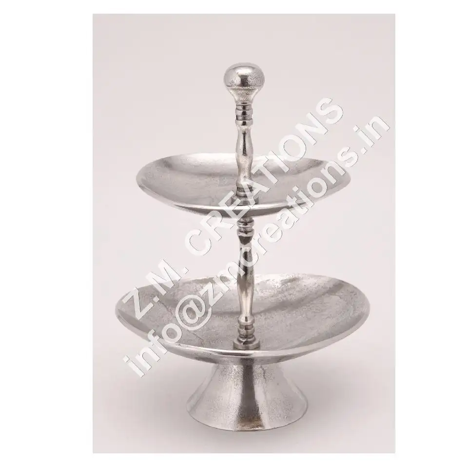 Decorative Cupcake Sweet Cookie Stand 2 Tier Display Stands Rough Aluminum Material Silver Color Buffet Decoration