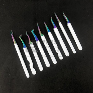 White Matte Powder Coated Rainbow Sustainable Japanese <b>Stainless</b> <b>Steel</b> Eyelash Extension Tweezers High Volume Fiber Tip Tweezer - Product Image 1