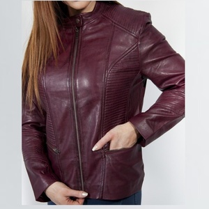 Women's Sophisticated Biker Style Maroon Leather <b>Jacket</b> Bold and Fashionable Made from Soft Genuine Lambskin Winter Season - Product Image 6