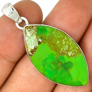 Colgante de piedras preciosas turquesa de cobre verde, colgante hecho a mano de Plata de Ley 925 sólida, colgante de moda para mujer, proveedor ODM OEM - Product Image 1