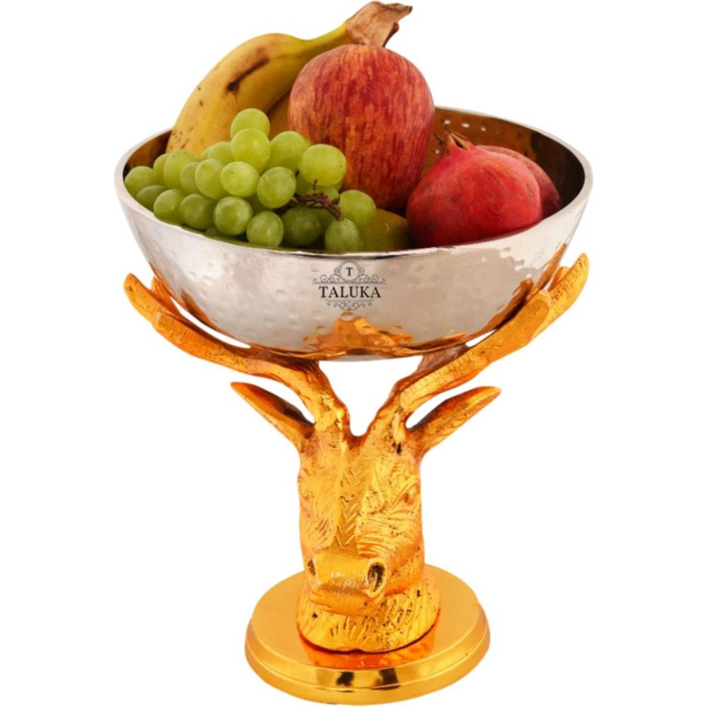 Indian Manufacturer Handicraft Brass Deer Stand with Hammered antique metal decorative fruit bowl by TALUKA EXPORTS