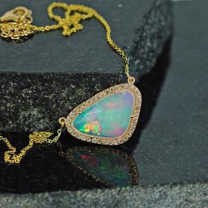 <b>Solid</b> 14k Gold <b>Necklace</b> Pave Diamond Jewelry Natural Opal Gemstone Top Quality New Design - Product Image 3