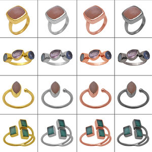 925 argent massif à la main bague à griffes naturel Rose calcédoine pierre précieuse pur diamant perle empilable conception bijoux en gros - Product Image 3