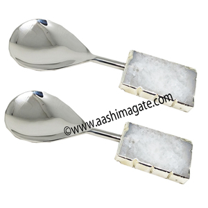 ช้อนโลหะสำหรับอาหารเย็นขนาดใหญ่ทำจากหินธรรมชาติงานฝีมือทำจากคริสตัลช้อนรับประทานอาหารแบบควอตซ์สีขาว - Product Image 1