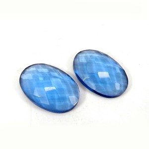 Topaze bleu de Londres naturelle, pierre précieuse hydro, qualité AA, 24x16 mm, ovale, taille checker, sertie pour bijoux - Product Image 1