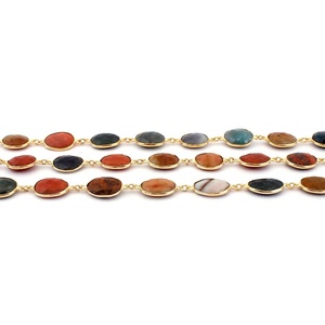 Chaîne de reliure en pierres précieuses assorties, connecteurs de chaîne à maillons, breloques en laiton plaqué or, coupe à carreaux, multicolores, fabrication artisanale, accessoires de chaîne de chapelet - Product Image 4