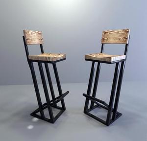 Tabouret de bar en bois et métal de style industriel indien, élégant et durable, mobilier de bar - Product Image 1