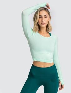 เสื้อยืดแขนยาวสำหรับผู้หญิงเสื้อออกกำลังกายฟิตเนสแขนยาวผูกเชือกด้านหลังใส่ไปยิม - Product Image 2