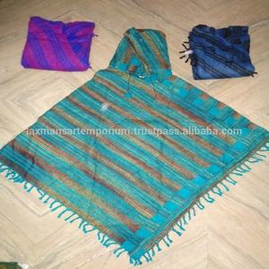 Solid Colors Woollen Stripes Printed Winter <b>Ponchos</b>/Hoodies Hooded Collar with Fringes Wholesale From India - Product Image 4