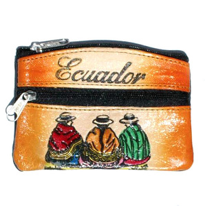 กระเป๋าใส่เหรียญหนังลายชนเผ่าเอกวาดอร์ ของที่ระลึกทำมือ อุปกรณ์เสริมการเดินทาง เอกวาดอร์ - Product Image 1