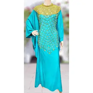 Koleksi Trendi Abaya Islam Bermanik-manik, Kain Georgette Kerah O Cocok Longgar Kaftan Dubai